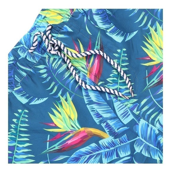 Caribbean Joe Men's Bird of Paradise Blue & Yellow Lined Swim Trunks Size XL - Picture 4 of 6